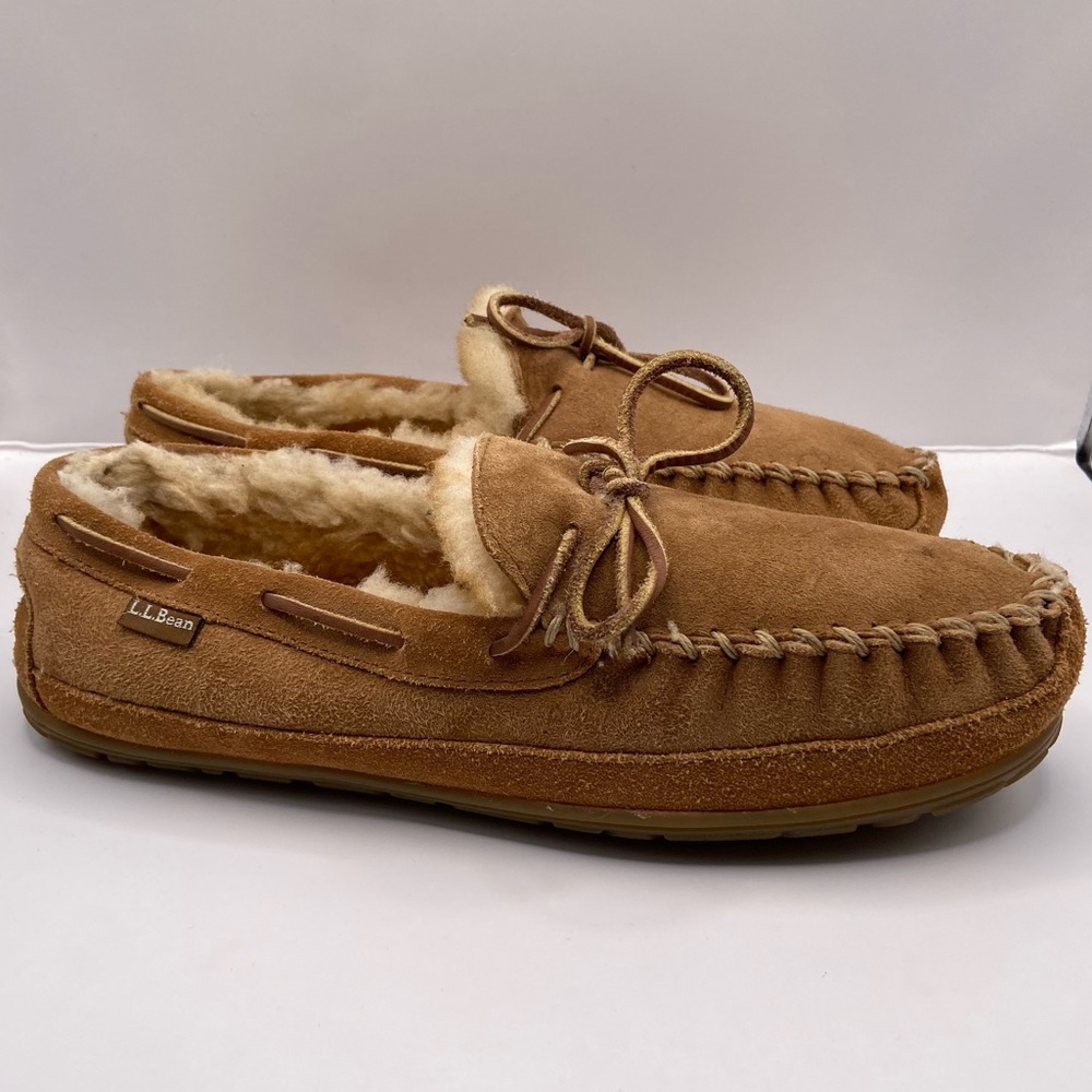 L.L.Bean Men’s Shearling Lined Suede Moccasin Slippers Size‎ 11